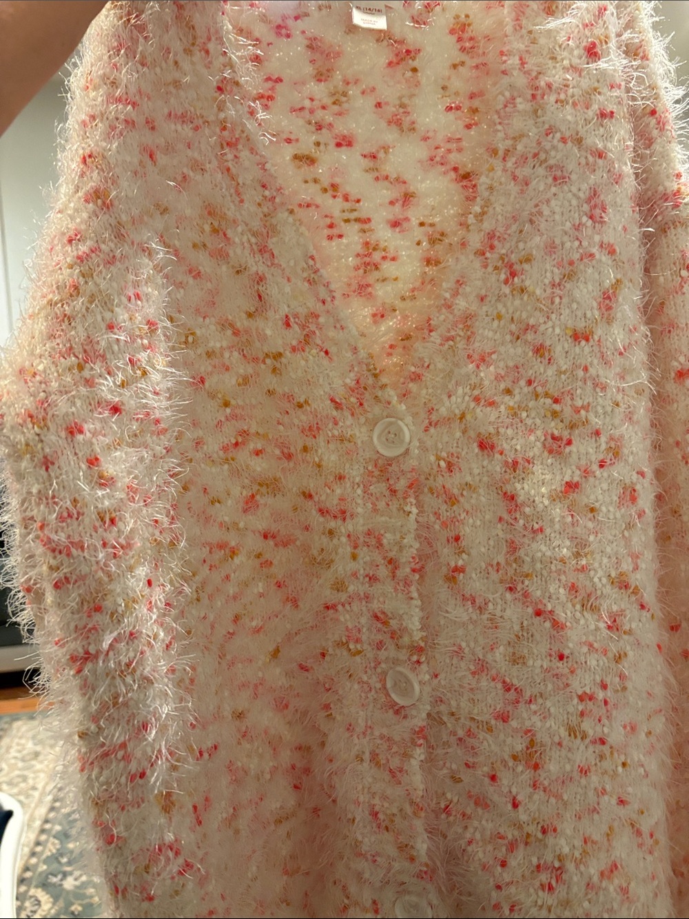 Cat & Jack Cream Fuzzy Cardigan with Pink and Yellow Speckles